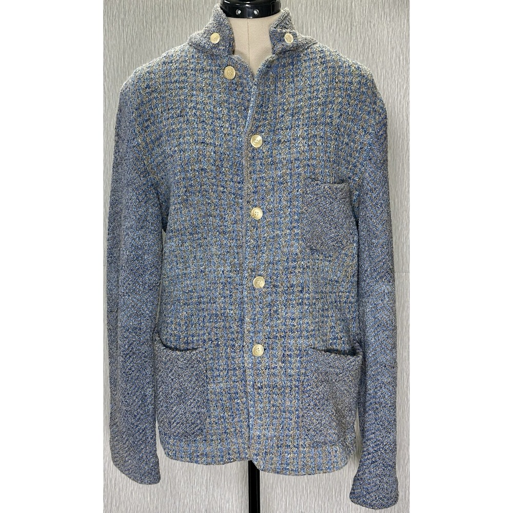 45R Houndstooth Herringbone Tweed Knit Jacket Wool Blend SZ: 3 Blues Unisex RARE